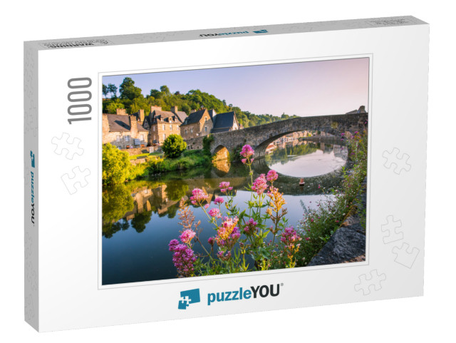 Dinan Old Medieval Bridge & Stone Houses Reflecting in Ra... Jigsaw Puzzle with 1000 pieces