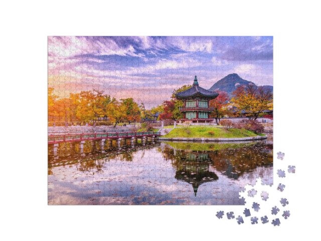 Sunset At the Water Pavilion in the Gyeongbokgung Palace... Jigsaw Puzzle with 1000 pieces