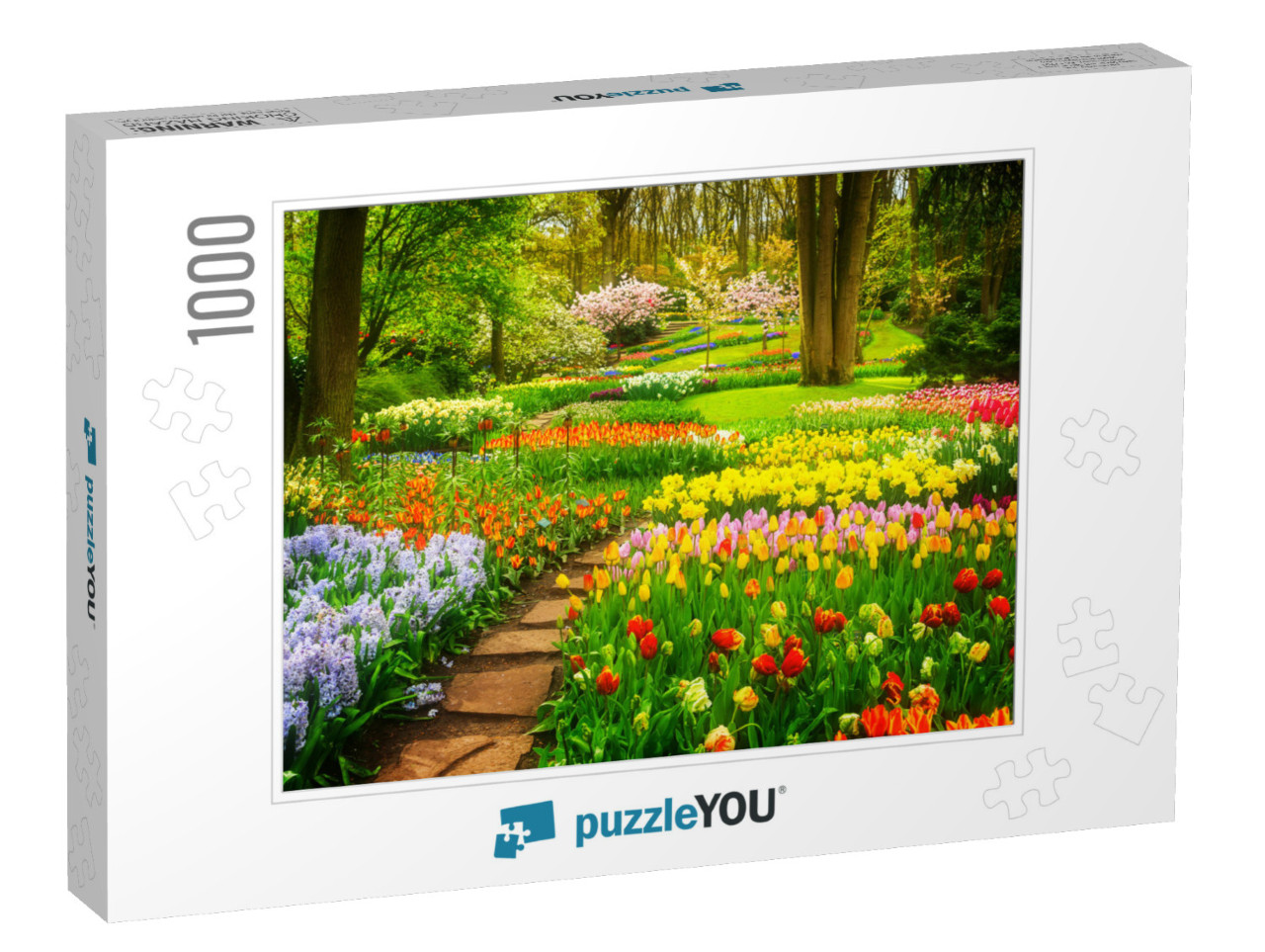 Colorful Tulips Flowerbeds & Stone Path in an Spring Form... Jigsaw Puzzle with 1000 pieces