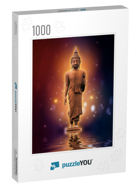 Buddha Statue on Water Gold Background Purple Color Blue... Jigsaw Puzzle with 1000 pieces