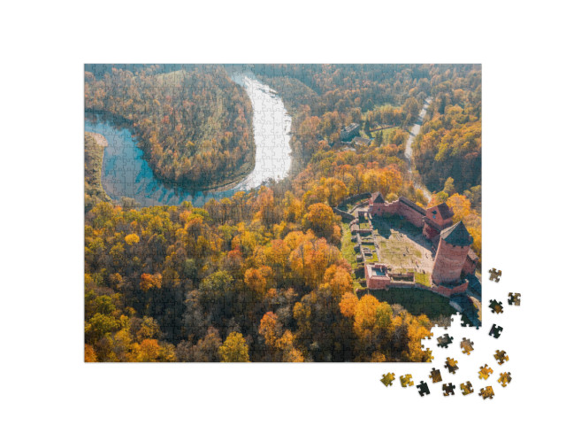 Amazing Aerial View Over the Turaida Castle During Golden... Jigsaw Puzzle with 1000 pieces