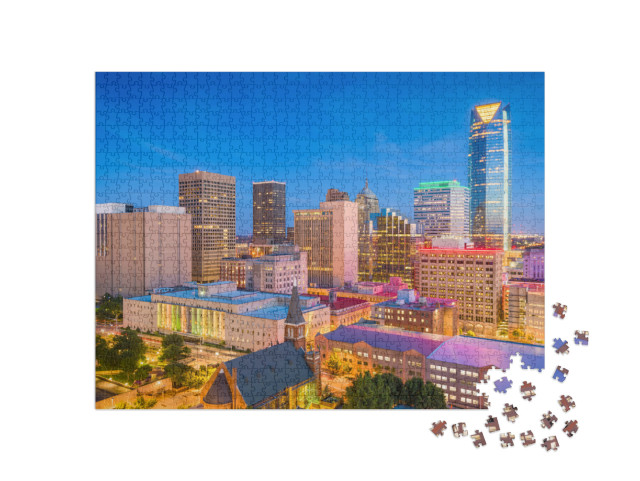 Oklahoma City, Oklahoma, USA Downtown Skyline At Twilight... Jigsaw Puzzle with 1000 pieces