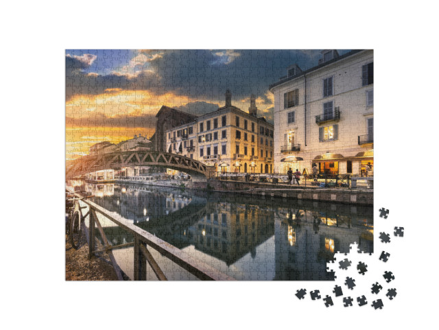 Bridge Across the Naviglio Grande Canal At the Evening in... Jigsaw Puzzle with 1000 pieces