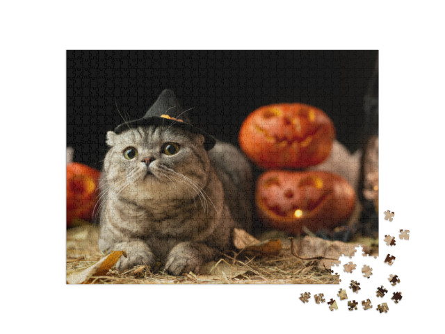 Halloween Cat with Hat... Jigsaw Puzzle with 1000 pieces