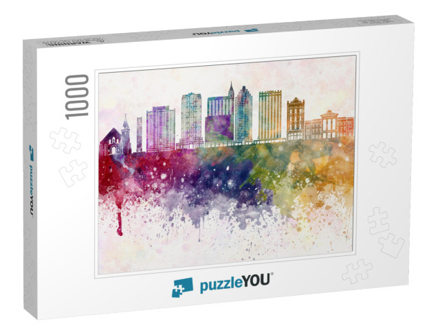 Raleigh Skyline in Watercolor Background... Jigsaw Puzzle with 1000 pieces