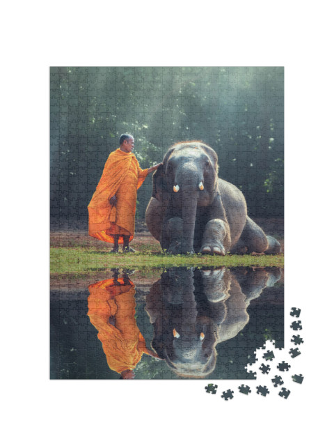 Monk & Baby Elephant... Jigsaw Puzzle with 1000 pieces