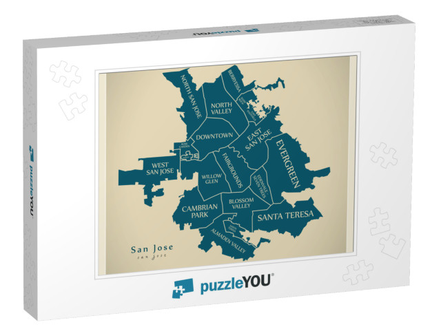 Modern City Map - San Jose City of the USA with Neighborho... Jigsaw Puzzle