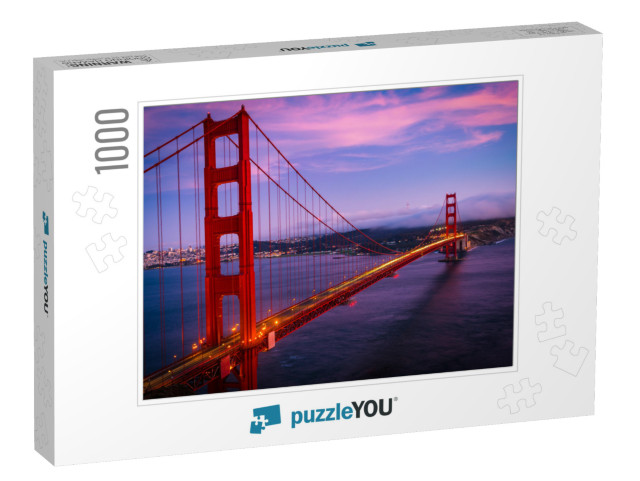 Pinks Clouds At Sunset & Long Exposure Light Trails Acros... Jigsaw Puzzle with 1000 pieces