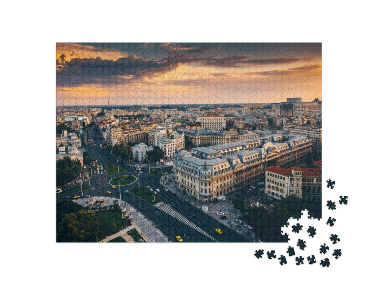 Bucharest View from Above During Summer Sunrise... Jigsaw Puzzle with 1000 pieces