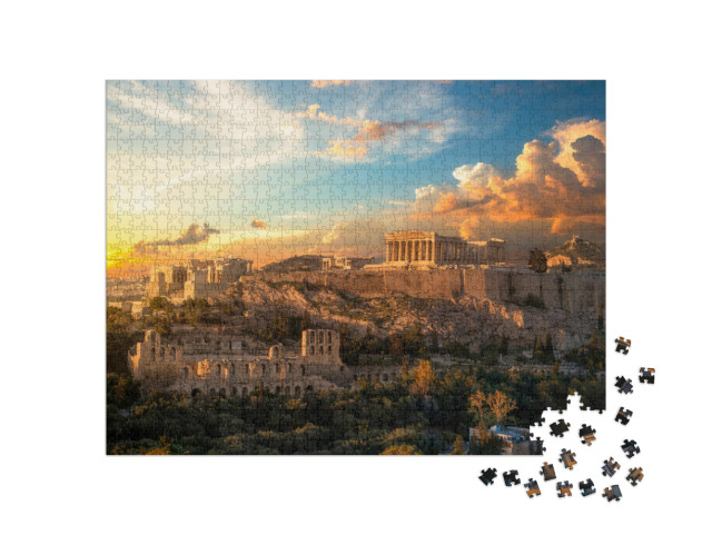 Acropolis of Athens At Sunset with a Beautiful Dramatic S... Jigsaw Puzzle with 1000 pieces