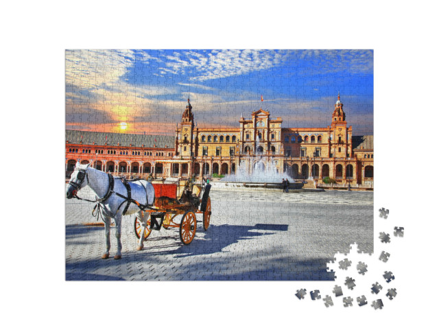 Landmarks of Spain - Piazza Espana in Seville, Andalusia... Jigsaw Puzzle with 1000 pieces