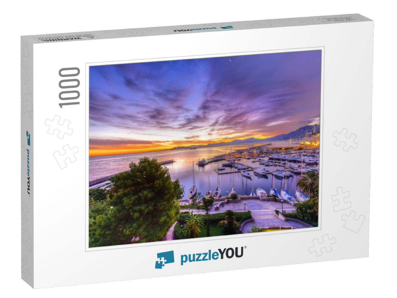 Sunrise At Palermo Harbor with White Yachts... Jigsaw Puzzle with 1000 pieces