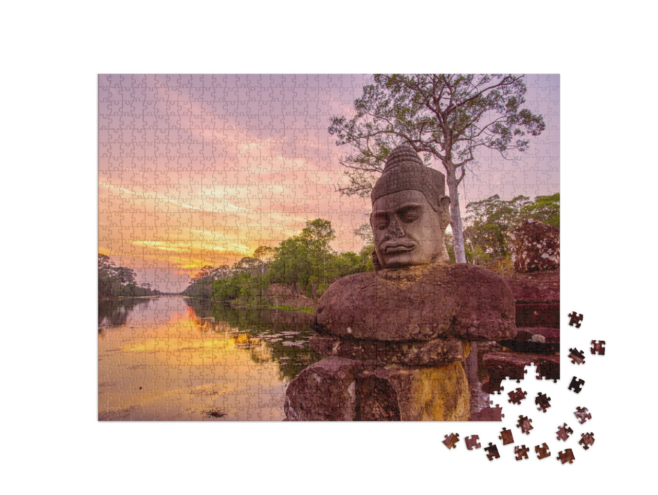 Ancient Statues Outside South Gate of Angkor Thom At Suns... Jigsaw Puzzle with 1000 pieces