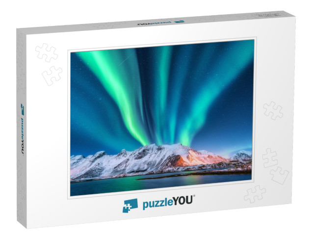 Aurora Borealis. Lofoten Islands, Norway. Aurora. Green N... Jigsaw Puzzle