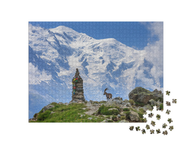 Alpine Ibex Capra Ibex. in Background Mont Blanc, France... Jigsaw Puzzle with 1000 pieces