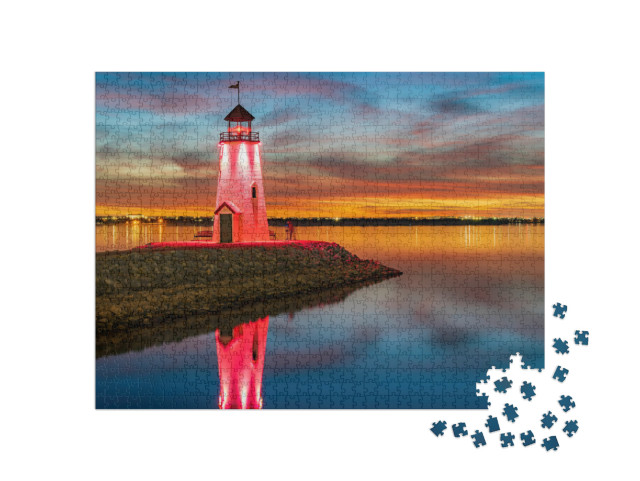 Sunset Beautiful Landscape of the Lake Hefner Lighthouse... Jigsaw Puzzle with 1000 pieces