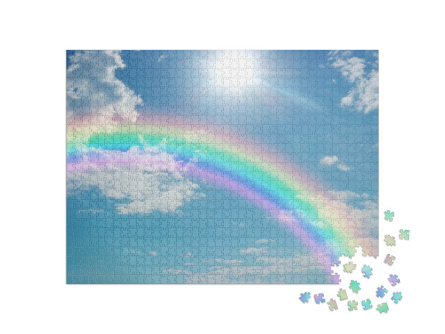 Vivid Rainbow Sky Website Banner - Wide Blue Sky with Pre... Jigsaw Puzzle with 1000 pieces