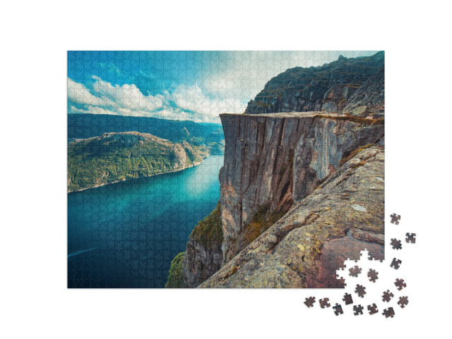 Lysefjord & Preikestolen Cliff Summer View in Norway with... Jigsaw Puzzle with 1000 pieces