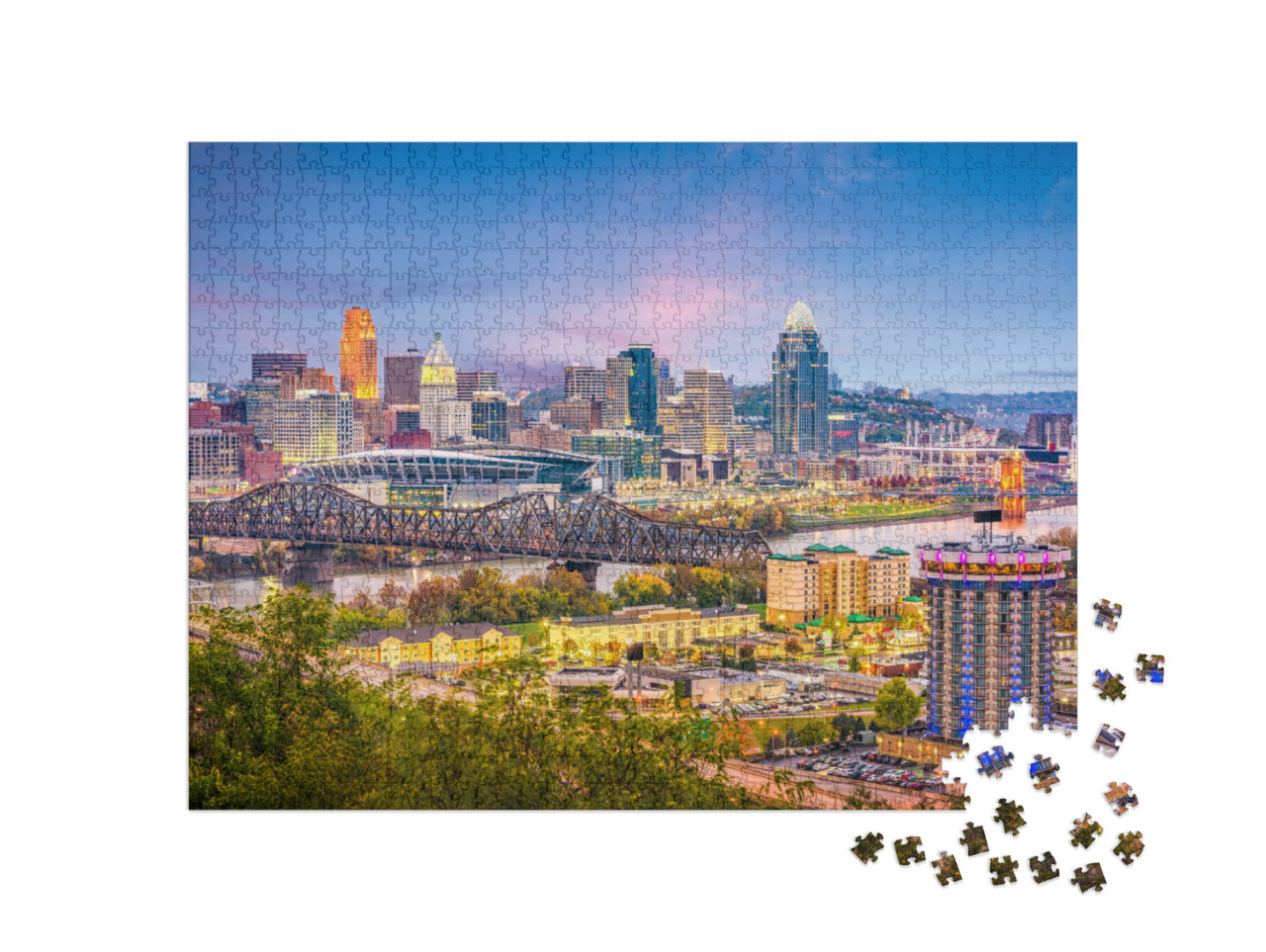 Cincinnati, Ohio, USA Skyline At Dusk... Jigsaw Puzzle with 1000 pieces