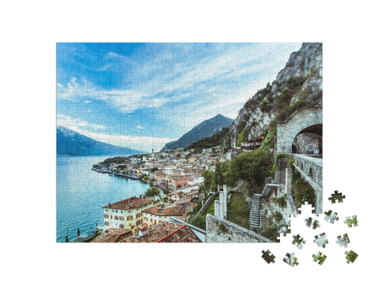 Wonderful Panorama of Limone Sul Garda. Lake Garda Italy... Jigsaw Puzzle with 500 pieces