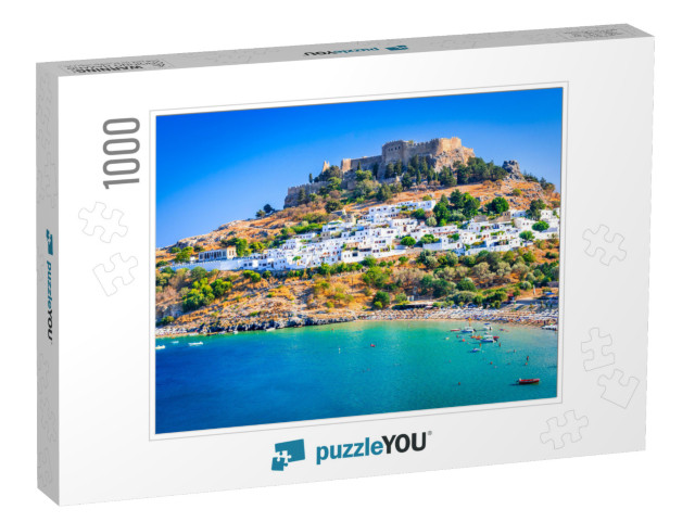 Rhodes, Greece. Lindos Small Whitewashed Village & the Ac... Jigsaw Puzzle with 1000 pieces