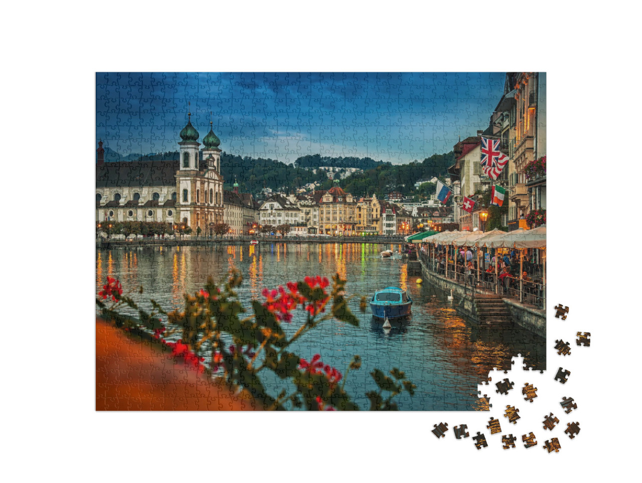 Embankment of Reuss At Night, Lucerne, Switzerland... Jigsaw Puzzle with 1000 pieces