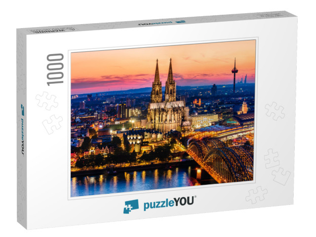 Cologne, Germany Beautiful Panoramic Aerial Night Landsca... Jigsaw Puzzle with 1000 pieces