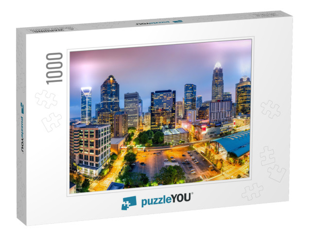 Aerial View of Charlotte, Nc Skyline on a Foggy Evening... Jigsaw Puzzle with 1000 pieces