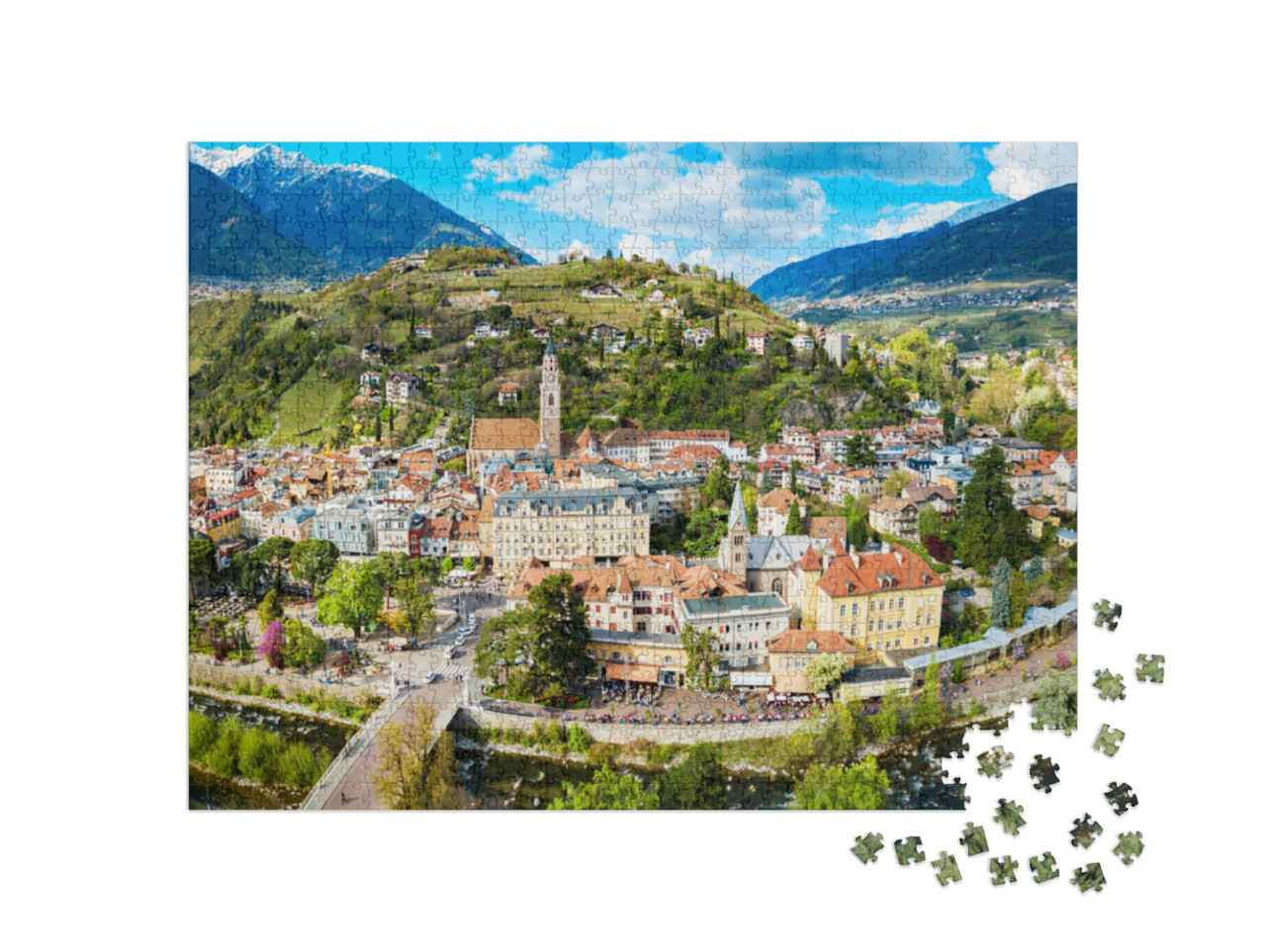 Merano City Center Aerial Panoramic View. Merano or Meran... Jigsaw Puzzle with 1000 pieces