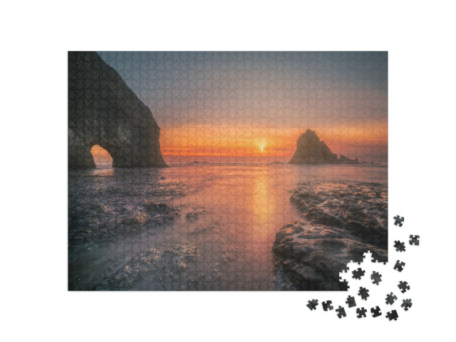 A Wide Angle Photograph of a Winter Sunset At Coastal Oly... Jigsaw Puzzle with 1000 pieces