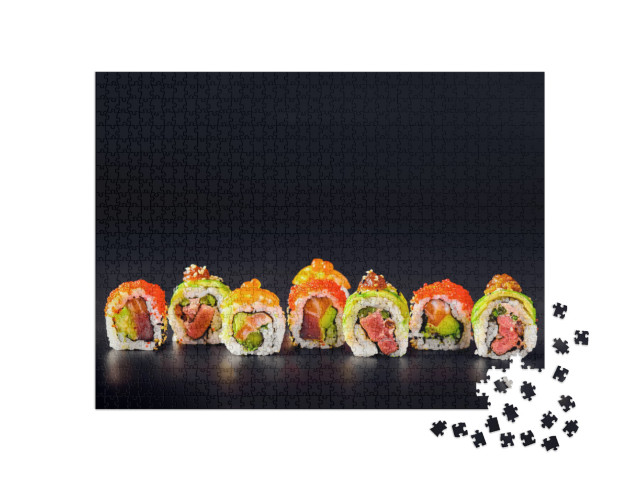 Close-Up of Uramaki Sushi Rolls with Red Caviar, Salmon... Jigsaw Puzzle with 1000 pieces