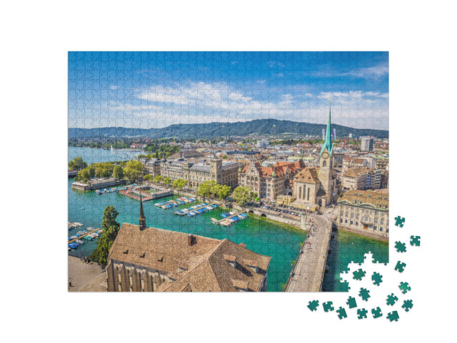 Aerial View of Historic Zurich City Center with Famous Fr... Jigsaw Puzzle with 1000 pieces