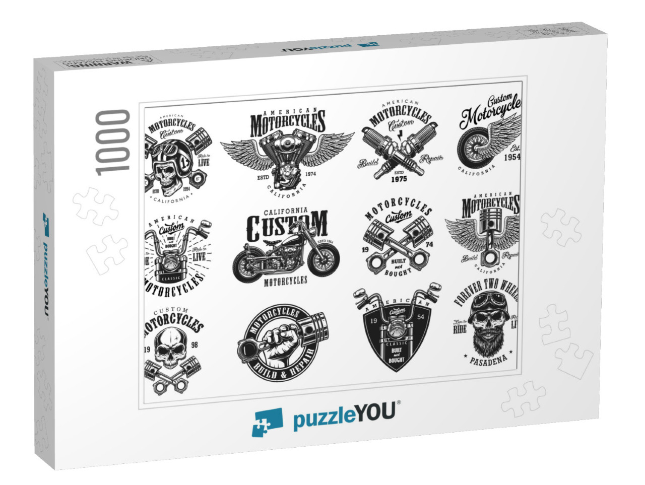 Set of Vintage Custom Motorcycle Emblems, Labels, Badges... Jigsaw Puzzle with 1000 pieces