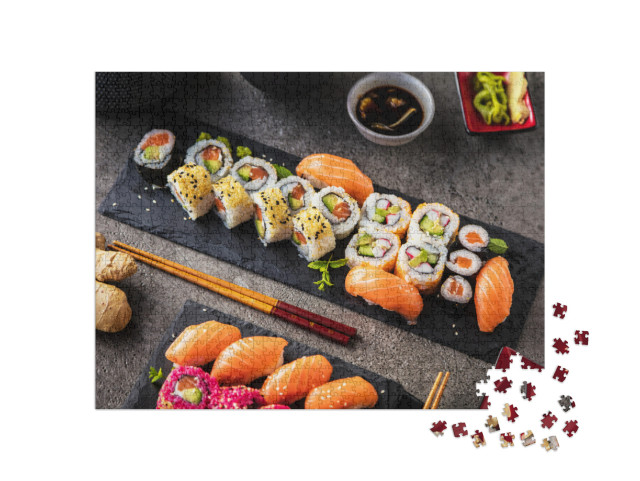 Japanese Sushi Food. Maki Ands Rolls with Tuna, Salmon, S... Jigsaw Puzzle with 1000 pieces