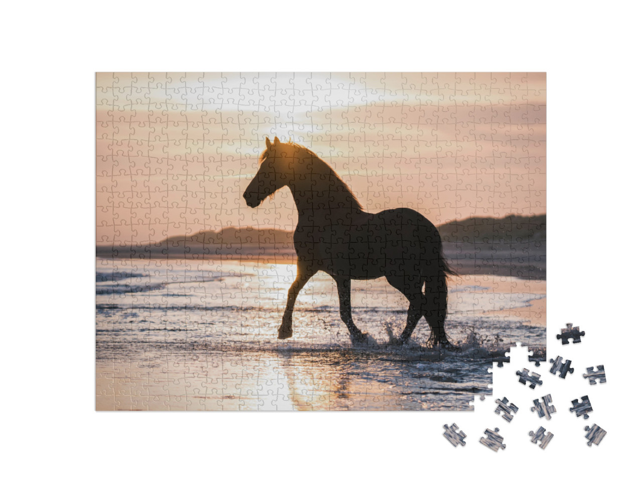 Black Horse Trotting Free At the Beach... Jigsaw Puzzle with 500 pieces