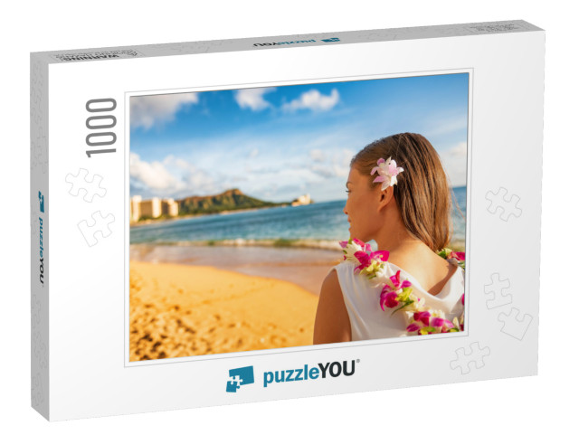 Hawaii Woman Wearing Lei Flower Necklace & Hair Accessory... Jigsaw Puzzle with 1000 pieces