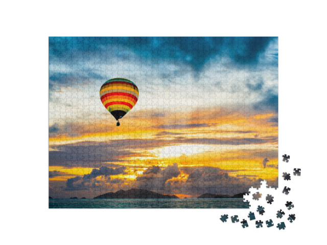 Hot Air Balloon Over the Sea At Sunset... Jigsaw Puzzle with 1000 pieces