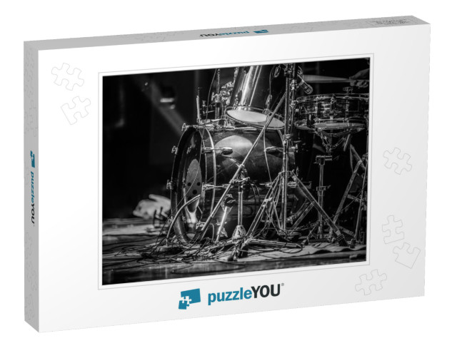 Part of a Drum Kit for a Concert Black & White... Jigsaw Puzzle