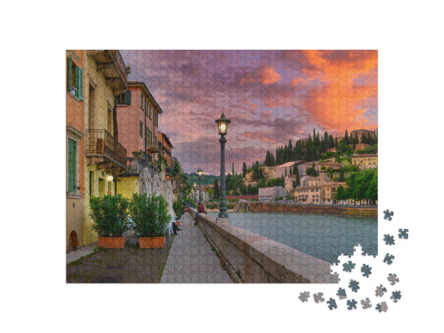 Embankment of Adige River in Verona, Italy. Sunset Citysc... Jigsaw Puzzle with 1000 pieces