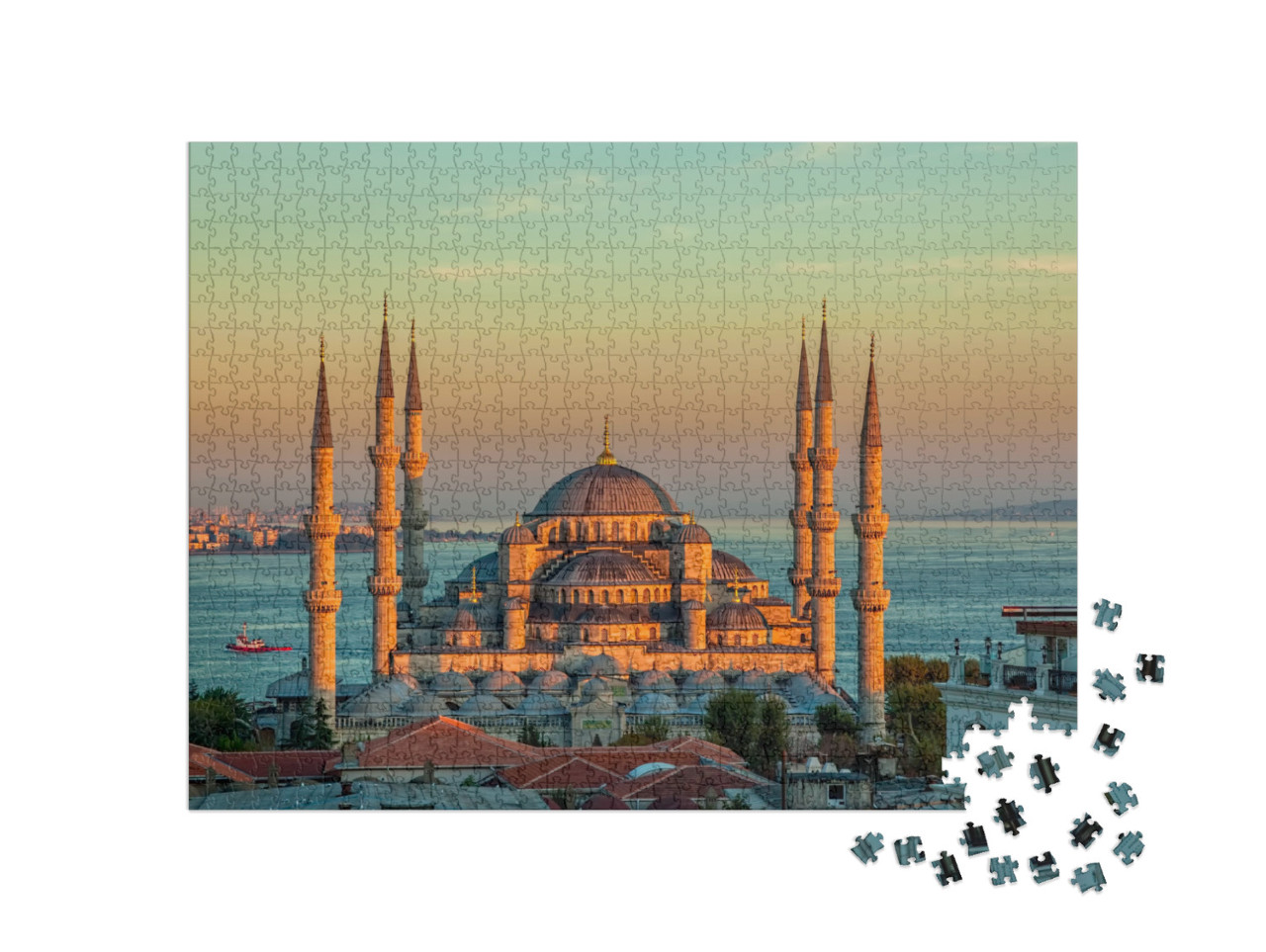 Blue Mosque in Glorious Sunset, Istanbul, Sultanahmet Par... Jigsaw Puzzle with 1000 pieces