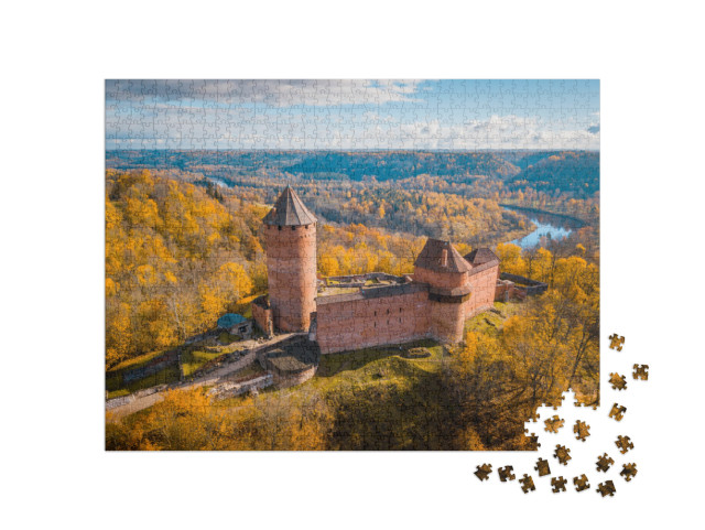 Amazing Aerial View Over the Turaida Castle During Golden... Jigsaw Puzzle with 1000 pieces