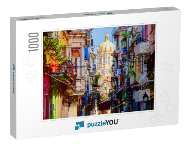 Colorful Street in Old Havana with the Presidential Palac... Jigsaw Puzzle with 1000 pieces