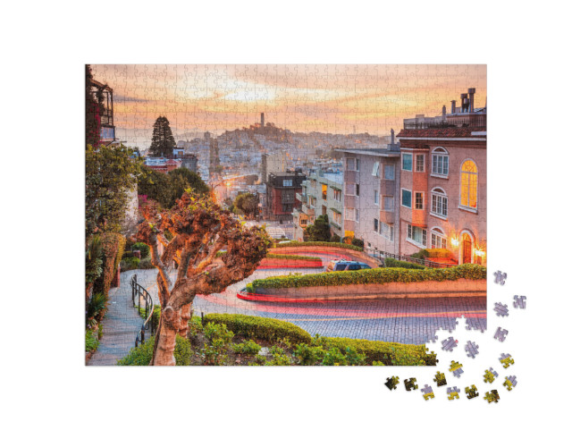 Famous Lombard Street in San Francisco At Sunrise... Jigsaw Puzzle with 1000 pieces