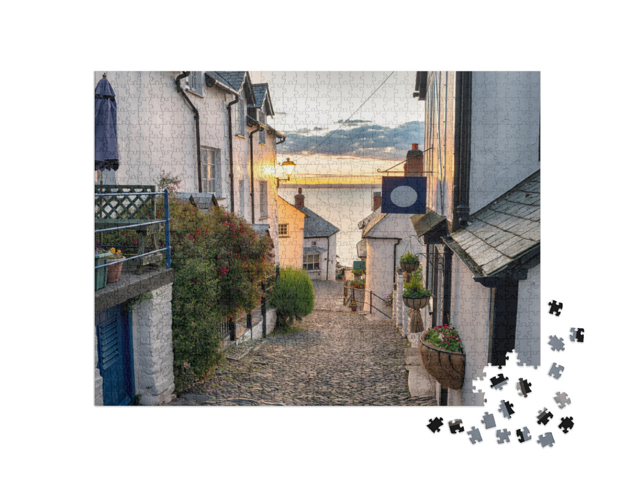 Narrow Cobbled Streets Lined with Cottages on a Steep Hil... Jigsaw Puzzle with 1000 pieces