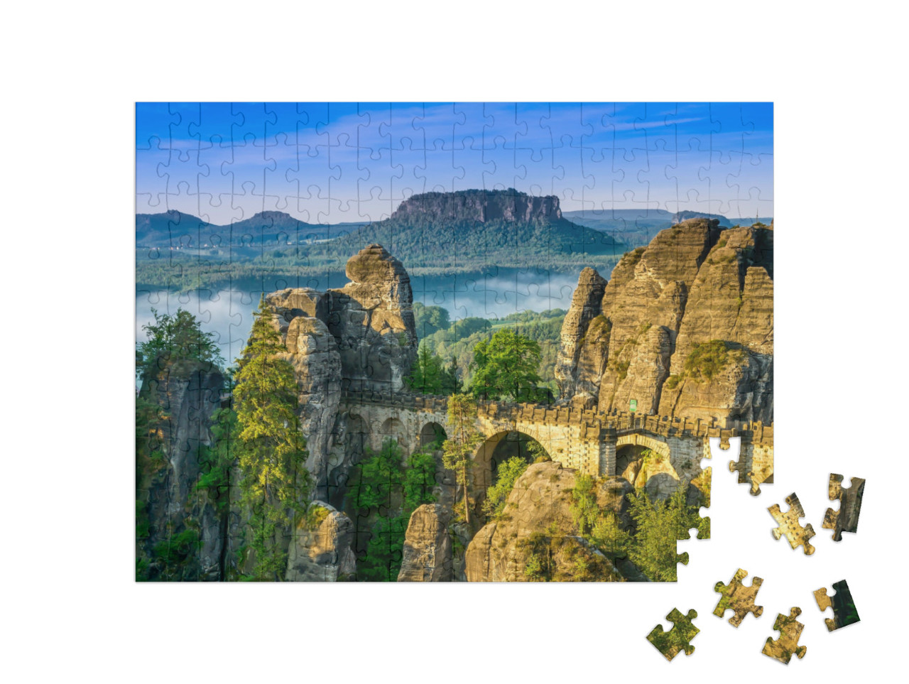 Bridge Named Bastei in Saxon Switzerland, At Sunrise & th... Jigsaw Puzzle with 200 pieces