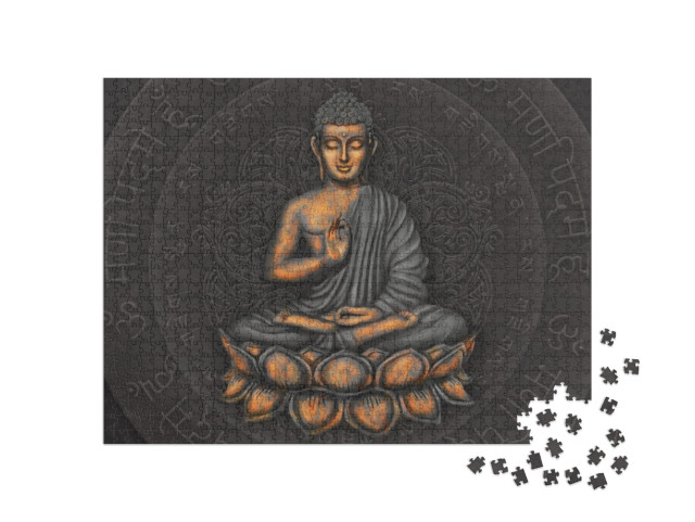 Gautama Buddha Against the Background of the Mantra is Om... Jigsaw Puzzle with 1000 pieces