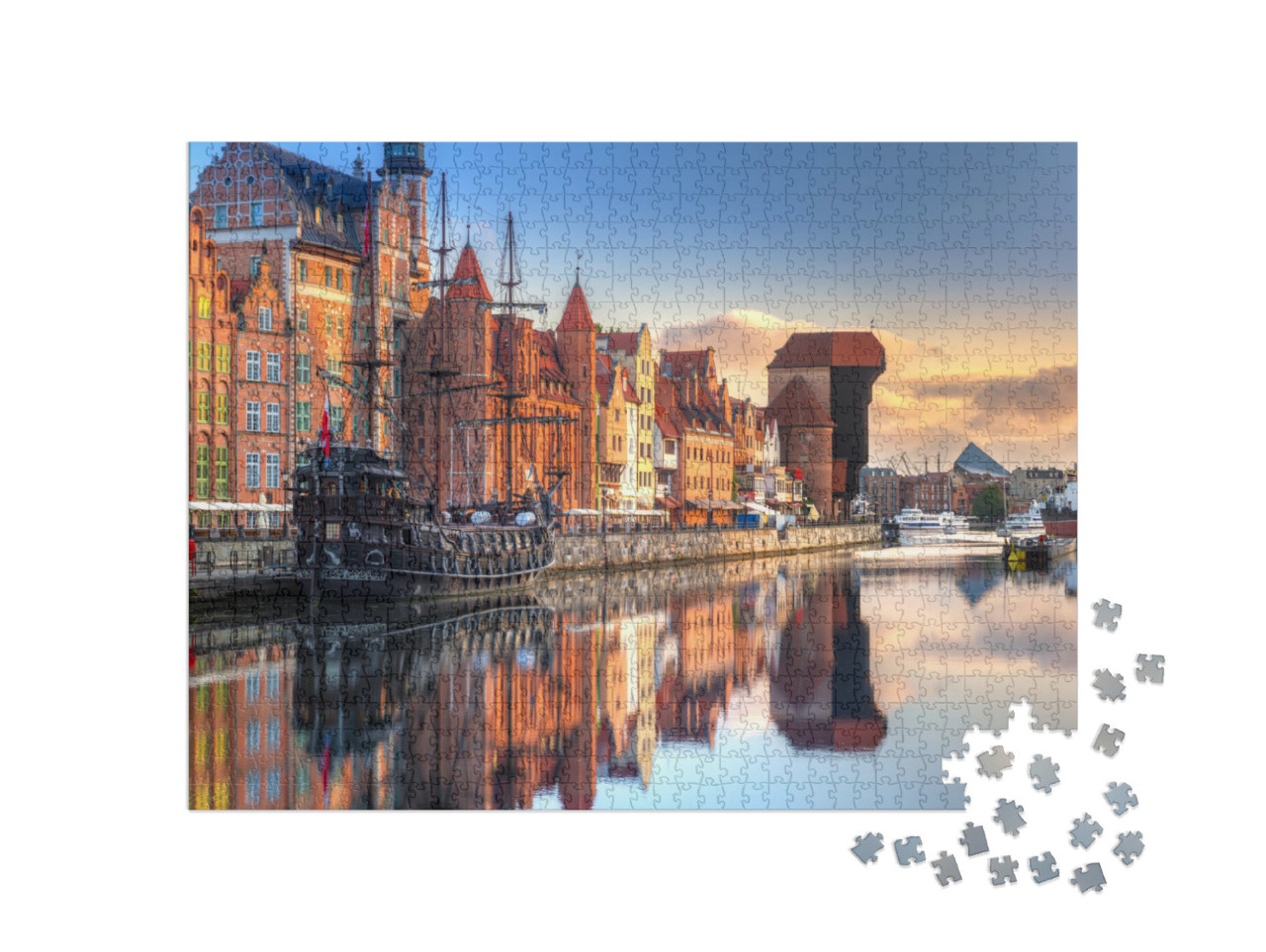 Gdansk with Beautiful Old Town Over Motlawa River At Sunr... Jigsaw Puzzle with 1000 pieces