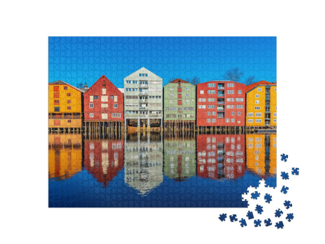 Colorful Timber Houses Surrounding River Nidelva in the B... Jigsaw Puzzle with 1000 pieces