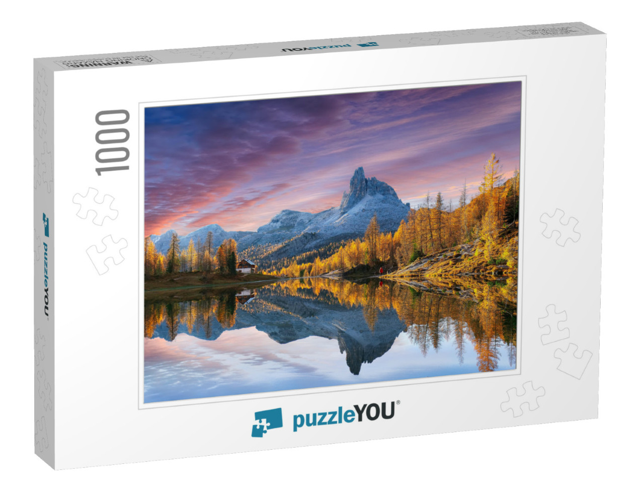 Autumn View of Lake Federa in Dolomites At Sunset. Fantas... Jigsaw Puzzle with 1000 pieces