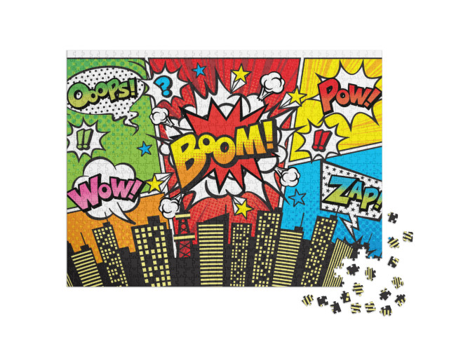 City Background Material with Comic Art Style Speech Bubb... Jigsaw Puzzle with 1000 pieces